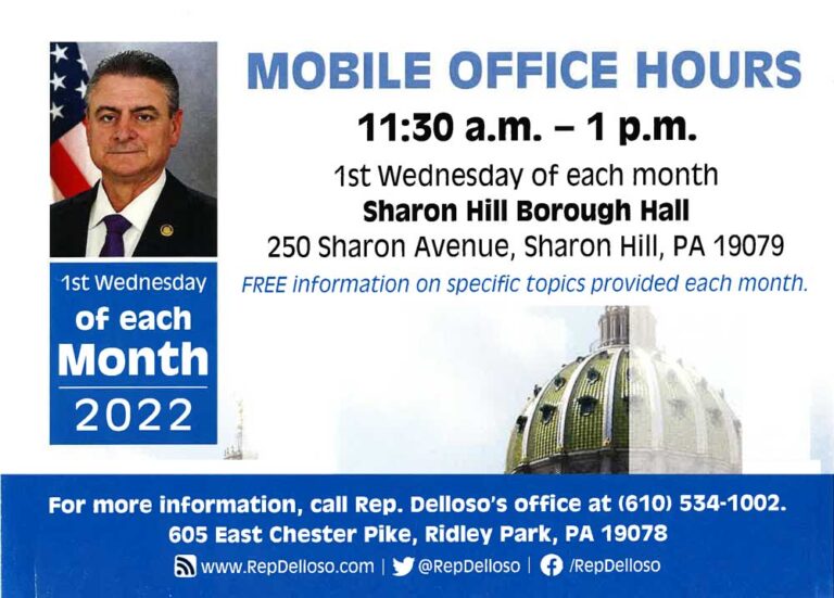 State Representative David Delloso Mobile Office Hours Sharon Hill
