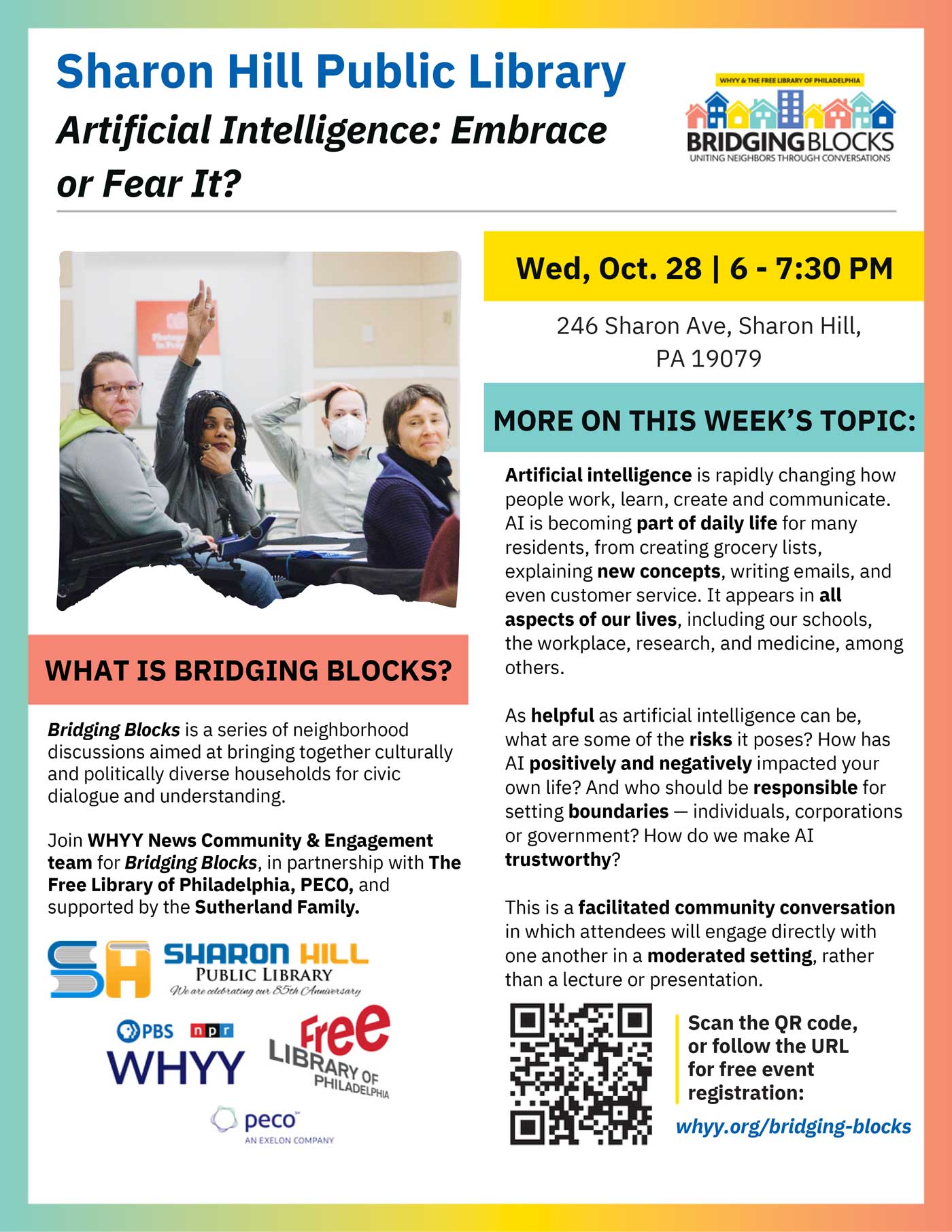 Flyer for Artificial Intelligence discussion on October 28