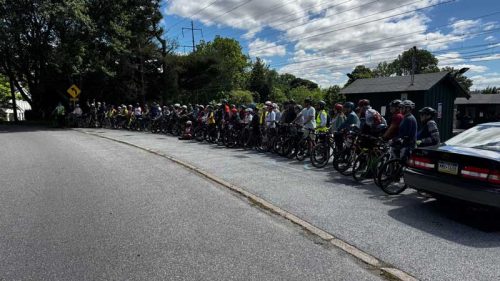 Route riders at Crum Lynne station