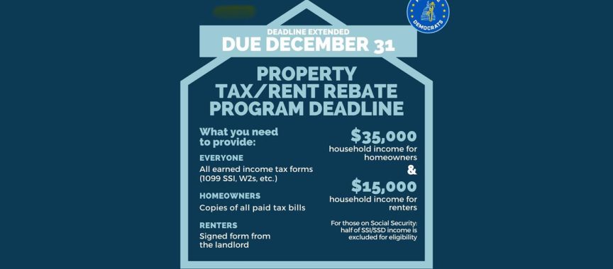 Property Tax//Rent Rebate Deadline extended